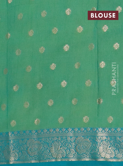 Semi raw silk saree dual shade of teal bluish green and teal blue shade with allover kalamkari prints & 1000 zari buttas and zari woven border