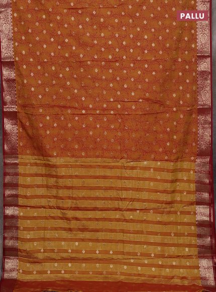 Semi raw silk saree dark mustard and maroon with allover kalamkari prints & 1000 zari buttas and zari woven border