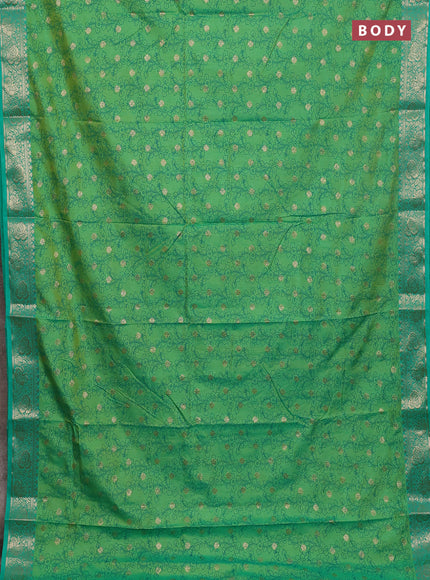Semi raw silk saree dual shade of teal green and teal green with allover kalamkari prints & 1000 zari buttas and zari woven border