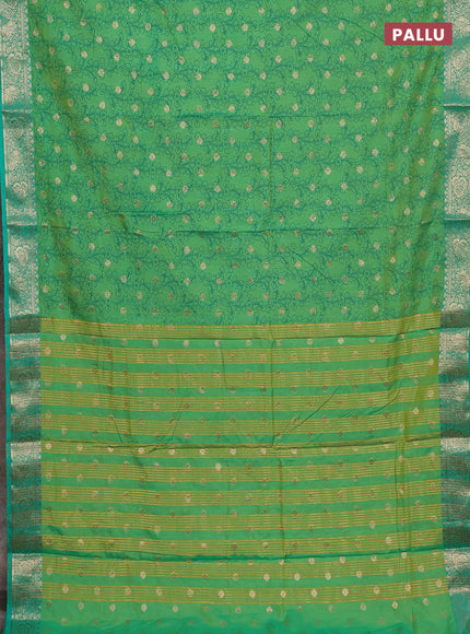 Semi raw silk saree dual shade of teal green and teal green with allover kalamkari prints & 1000 zari buttas and zari woven border