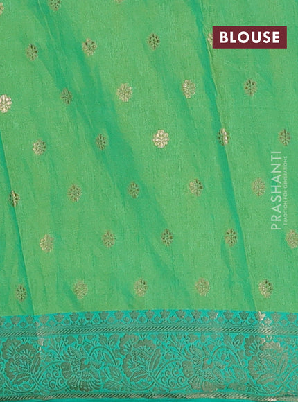 Semi raw silk saree dual shade of teal green and teal green with allover kalamkari prints & 1000 zari buttas and zari woven border