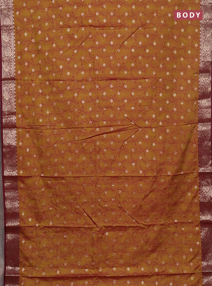 Semi raw silk saree mehendi green and wine shade with allover kalamkari prints & 1000 zari buttas and zari woven border