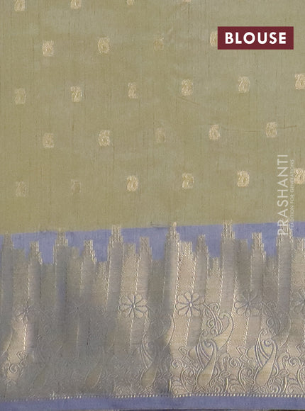 Semi raw silk saree elaichi green and grey with allover kalamkari prints & 1000 zari buttas and zari woven border