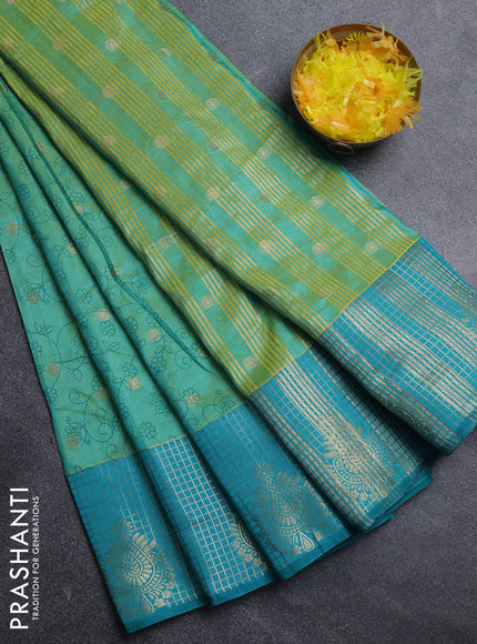 Semi raw silk saree teal bluish green and teal green shade with allover prints & 1000 zari buttas and zari woven border