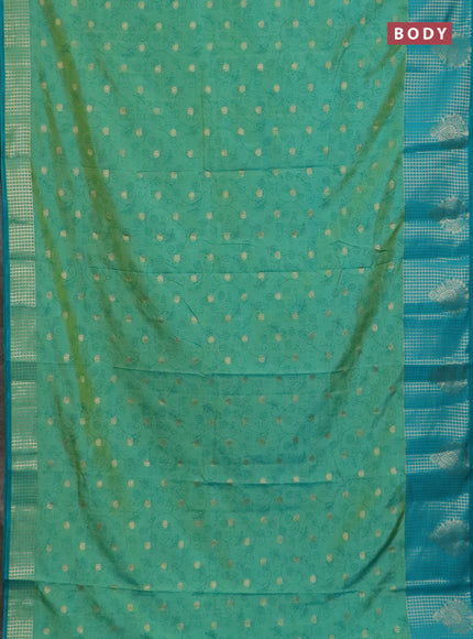 Semi raw silk saree teal bluish green and teal green shade with allover prints & 1000 zari buttas and zari woven border