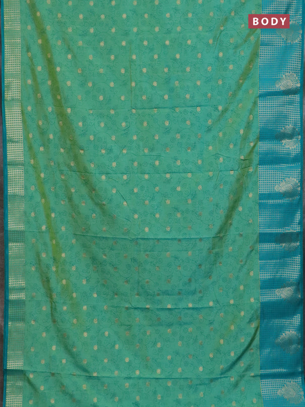 Semi raw silk saree teal bluish green and teal green shade with allover prints & 1000 zari buttas and zari woven border