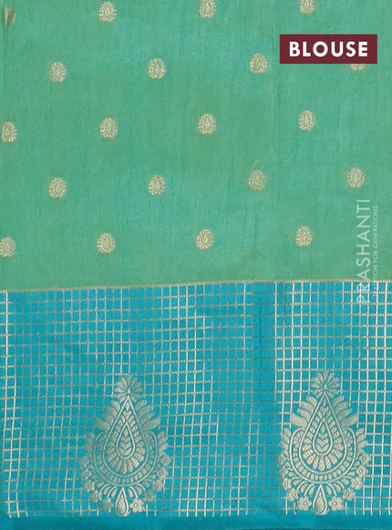 Semi raw silk saree teal bluish green and teal green shade with allover prints & 1000 zari buttas and zari woven border
