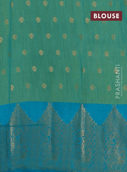 Semi raw silk saree teal bluish green and teal blue with allover kalamkari prints & 1000 zari buttas and zari woven border