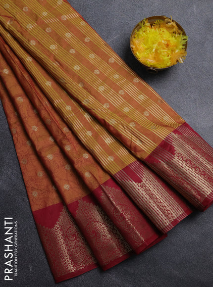Semi raw silk saree dark mustard and maroon with allover kalamkari prints & 1000 zari buttas and zari woven border