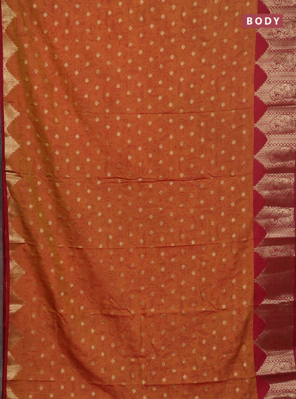 Semi raw silk saree dark mustard and maroon with allover kalamkari prints & 1000 zari buttas and zari woven border