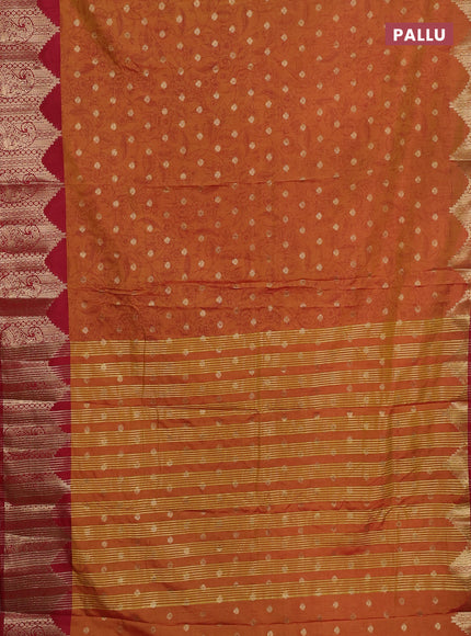 Semi raw silk saree dark mustard and maroon with allover kalamkari prints & 1000 zari buttas and zari woven border