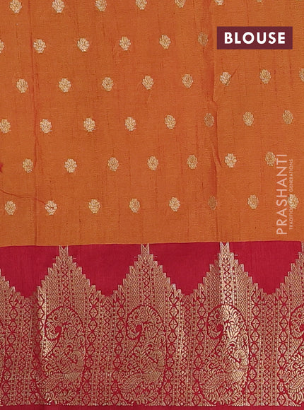 Semi raw silk saree dark mustard and maroon with allover kalamkari prints & 1000 zari buttas and zari woven border