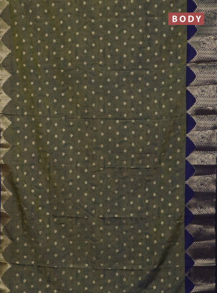 Semi raw silk saree mehendi green and navy blue with allover kalamkari prints & 1000 zari buttas and zari woven border