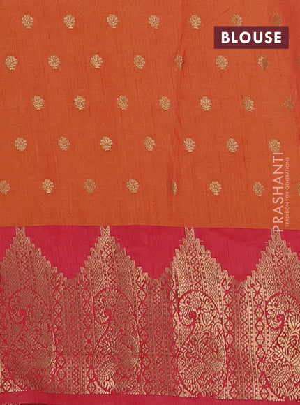 Semi raw silk saree dual shade of orange and peach pink with allover kalamkari prints & 1000 zari buttas and zari woven border