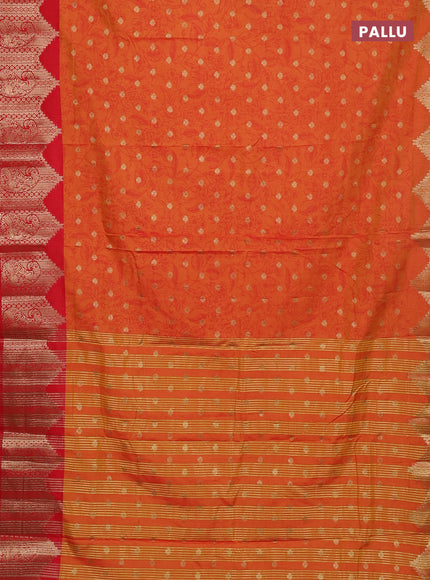 Semi raw silk saree dual shade of orange and red with allover kalamkari prints & 1000 zari buttas and zari woven border