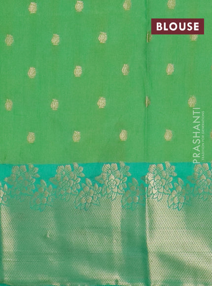 Semi raw silk saree dual shade of teal bluish green and teal green with allover kalamkari prints & 1000 zari buttas and zari woven border