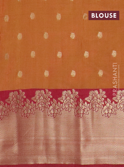 Semi raw silk saree dual shade of dark mustard and maroon with allover kalamkari prints & 1000 zari buttas and zari woven border