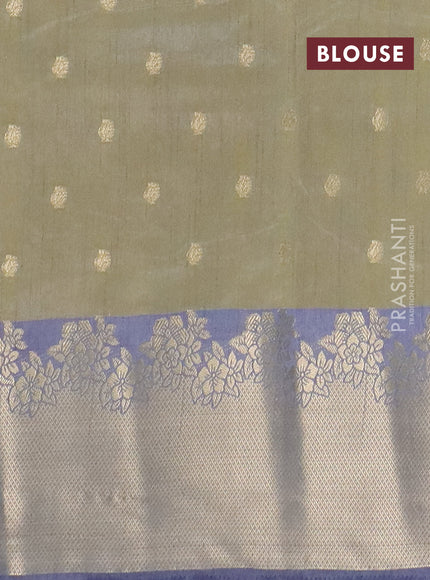 Semi raw silk saree elaichi green and grey with allover kalamkari prints & 1000 zari buttas and zari woven border