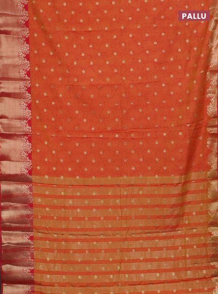 Semi raw silk saree dual shade of orange and red with allover kalamkari prints & 1000 zari buttas and zari woven border