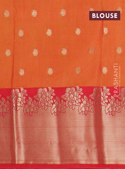 Semi raw silk saree dual shade of orange and red with allover kalamkari prints & 1000 zari buttas and zari woven border