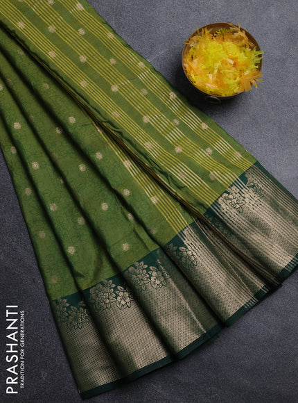 Semi raw silk saree mehendi green and bottle green with allover kalamkari prints & 1000 zari buttas and zari woven border