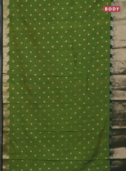 Semi raw silk saree mehendi green and bottle green with allover kalamkari prints & 1000 zari buttas and zari woven border