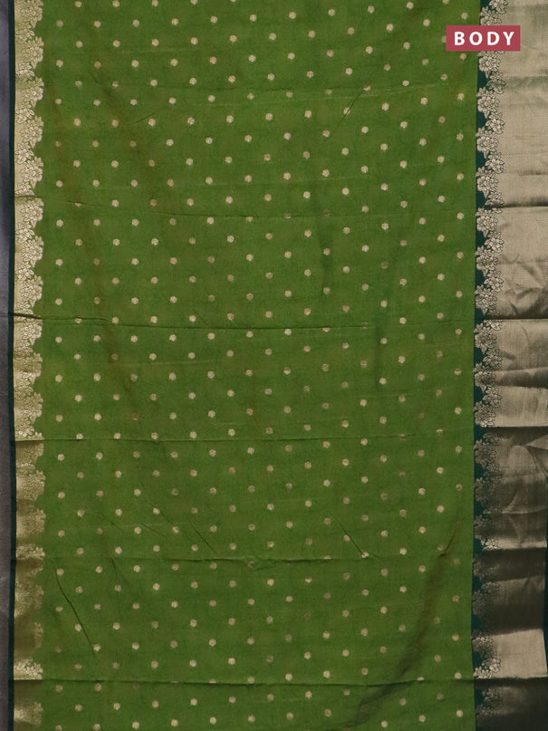 Semi raw silk saree mehendi green and bottle green with allover kalamkari prints & 1000 zari buttas and zari woven border