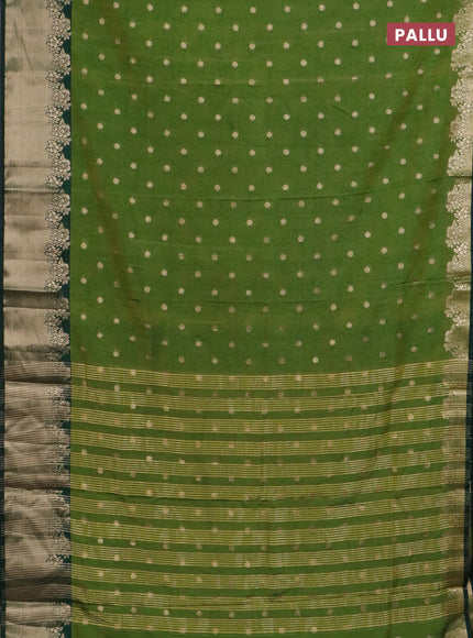 Semi raw silk saree mehendi green and bottle green with allover kalamkari prints & 1000 zari buttas and zari woven border