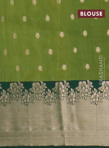 Semi raw silk saree mehendi green and bottle green with allover kalamkari prints & 1000 zari buttas and zari woven border