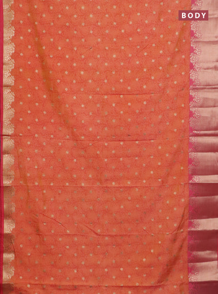 Semi raw silk saree orange and peach pink with allover kalamkari prints & 1000 zari buttas and zari woven border