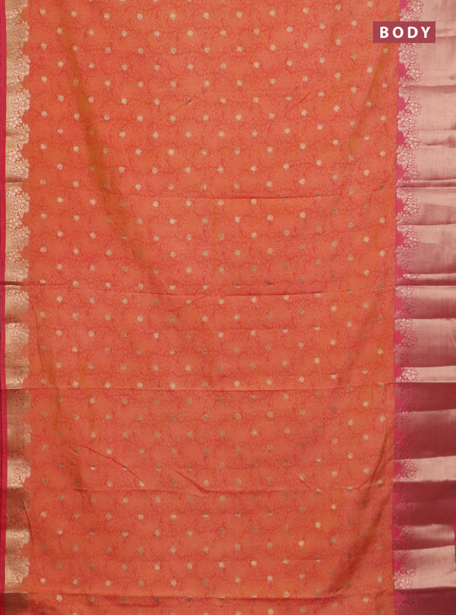 Semi raw silk saree orange and peach pink with allover kalamkari prints & 1000 zari buttas and zari woven border