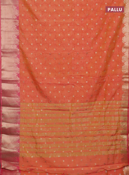 Semi raw silk saree orange and peach pink with allover kalamkari prints & 1000 zari buttas and zari woven border