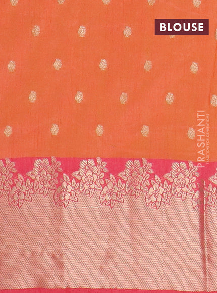 Semi raw silk saree orange and peach pink with allover kalamkari prints & 1000 zari buttas and zari woven border