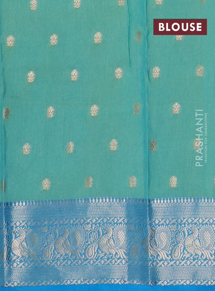 Semi raw silk saree teal shade and cs blue with allover kalamkari prints & 1000 zari buttas and zari woven border