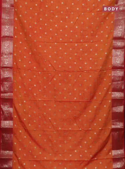 Semi raw silk saree orange and red with allover kalamkari prints & 1000 zari buttas and zari woven border