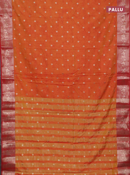 Semi raw silk saree orange and red with allover kalamkari prints & 1000 zari buttas and zari woven border