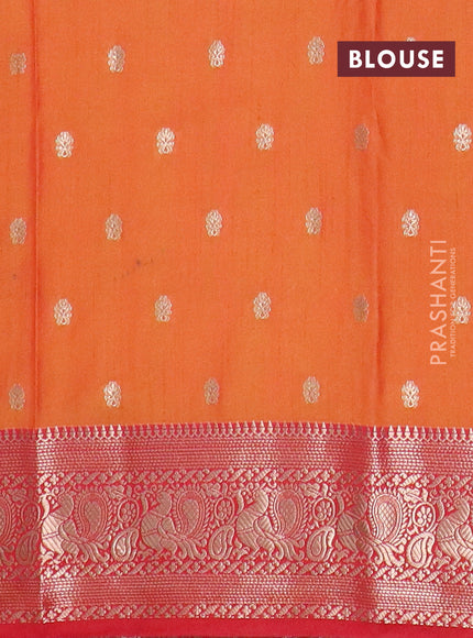 Semi raw silk saree orange and red with allover kalamkari prints & 1000 zari buttas and zari woven border