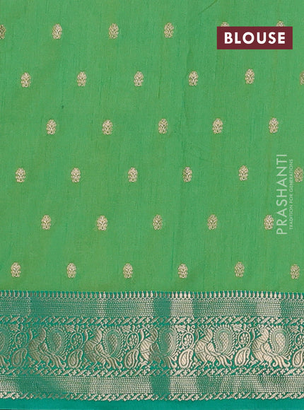 Semi raw silk saree light green with allover kalamkari prints & 1000 zari buttas and zari woven border