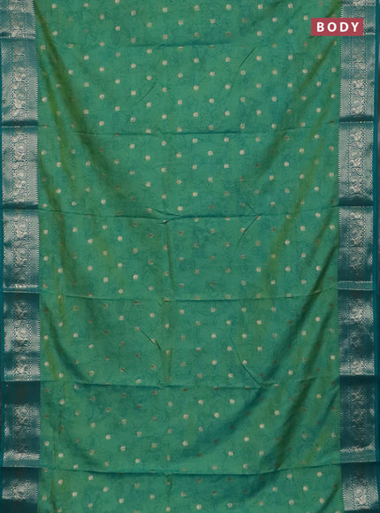 Semi raw silk saree teal green and teal blue with allover kalamkari prints & 1000 zari buttas and zari woven border