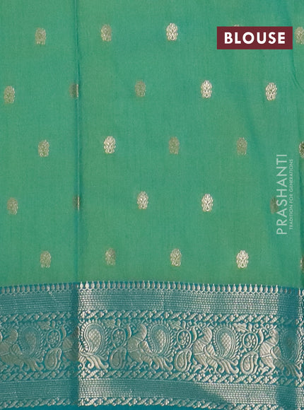 Semi raw silk saree teal green and teal blue with allover kalamkari prints & 1000 zari buttas and zari woven border