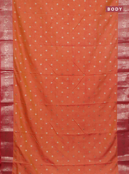 Semi raw silk saree orange and pink with allover kalamkari prints & 1000 zari buttas and zari woven border