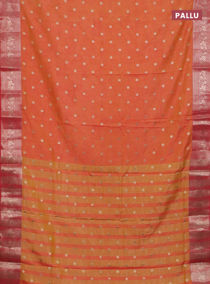 Semi raw silk saree orange and pink with allover kalamkari prints & 1000 zari buttas and zari woven border