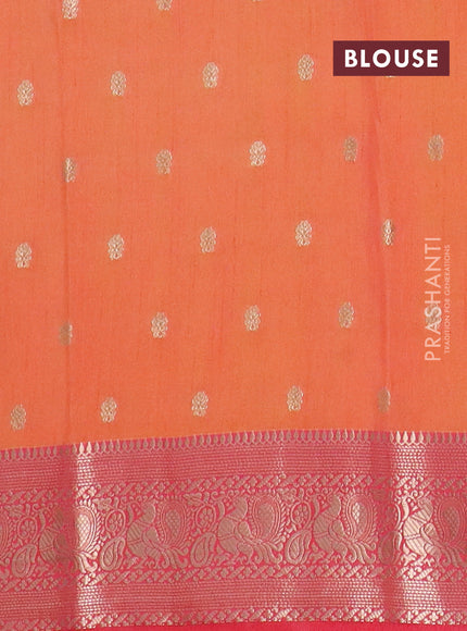 Semi raw silk saree orange and pink with allover kalamkari prints & 1000 zari buttas and zari woven border