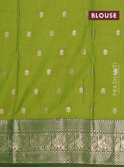 Semi raw silk saree light green with allover kalamkari prints & 1000 zari buttas and zari woven border