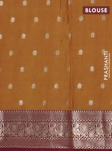 Semi raw silk saree dark mustard and maroon with allover kalamkari prints & 1000 zari buttas and zari woven border