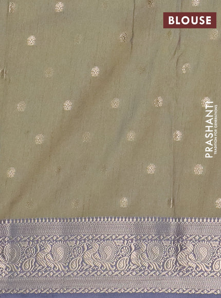 Semi raw silk saree mild pista green and grey with allover kalamkari prints & 1000 zari buttas and zari woven border
