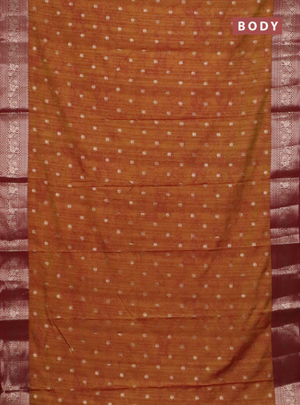 Semi raw silk saree dark mustard and maroon with allover kalamkari prints & 1000 zari buttas and zari woven border