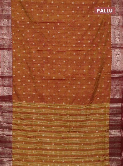 Semi raw silk saree dark mustard and maroon with allover kalamkari prints & 1000 zari buttas and zari woven border