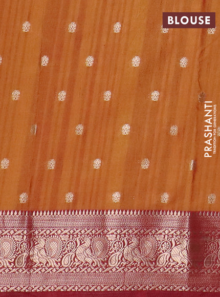 Semi raw silk saree dark mustard and maroon with allover kalamkari prints & 1000 zari buttas and zari woven border