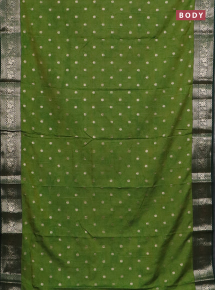Semi raw silk saree mehendi green and bottle green with allover kalamkari prints & 1000 zari buttas and zari woven border